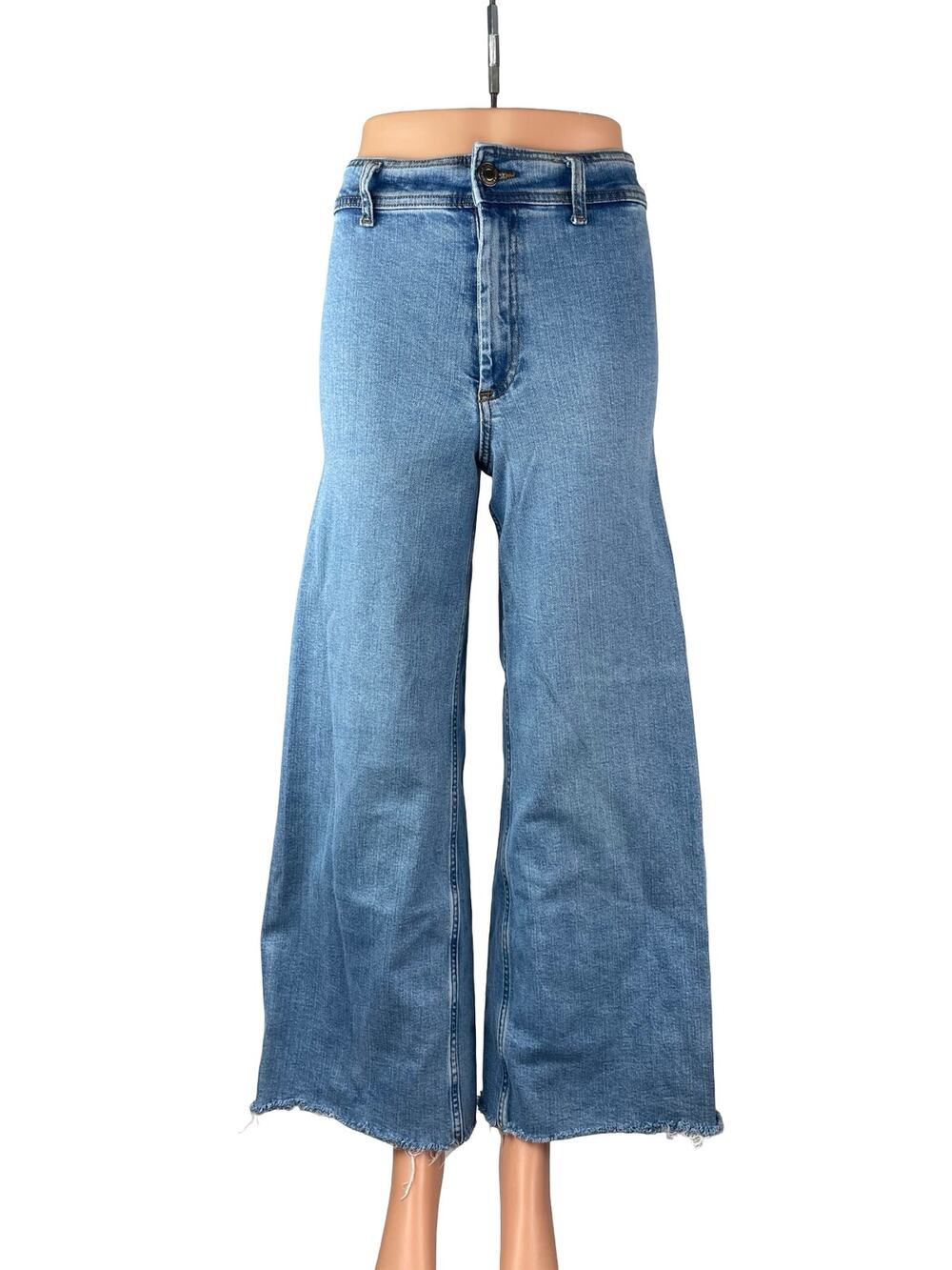 Zara Women's Blue High Rise Wide Leg Palazzo Baggy Raw Hem Denim Jeans Size 4